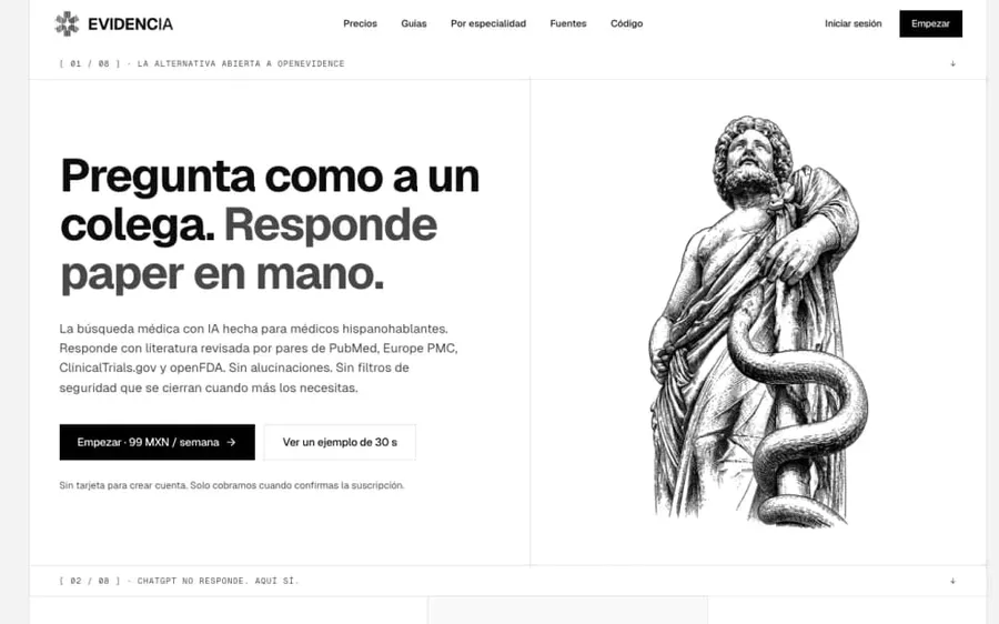 Vista previa de Evidencia, buscador médico con IA