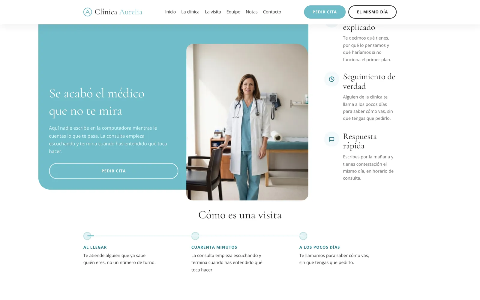 Pantalla 2 de la página de Clínica Aurelia, consulta privada de medicina general