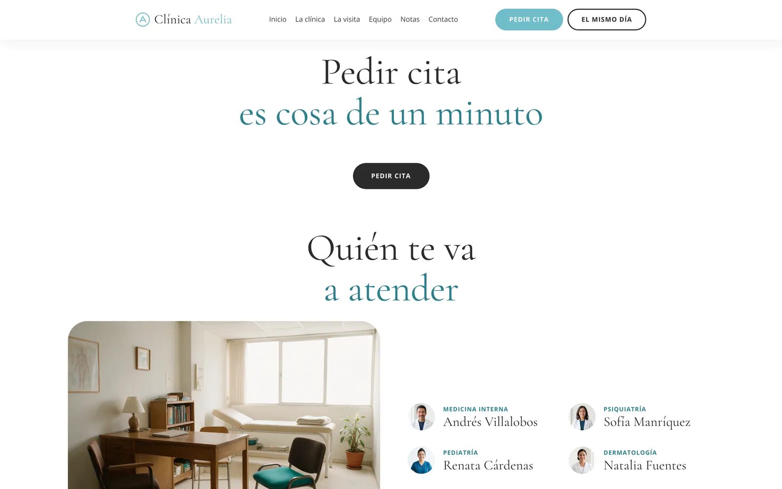 Pantalla 3 de la página de Clínica Aurelia, consulta privada de medicina general
