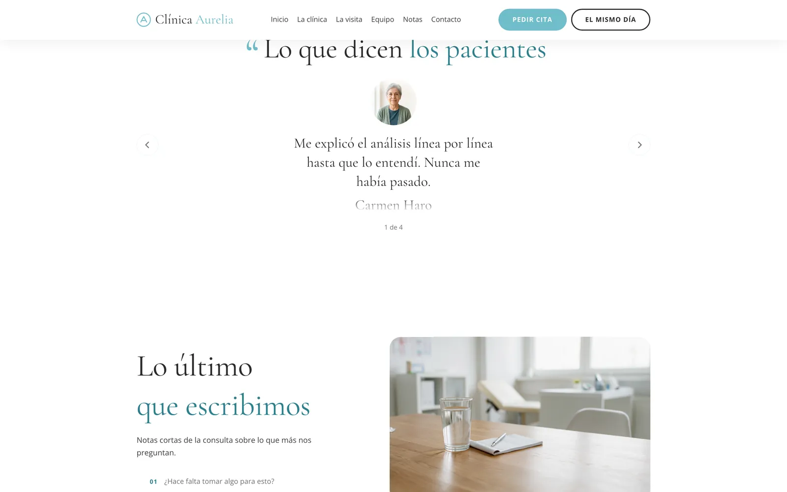 Pantalla 4 de la página de Clínica Aurelia, consulta privada de medicina general