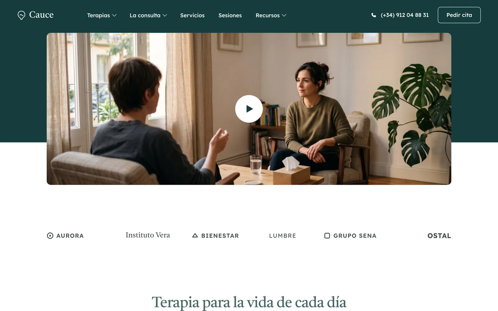 Pantalla 2 de la página de Cauce Psicología, consulta privada de psicoterapia