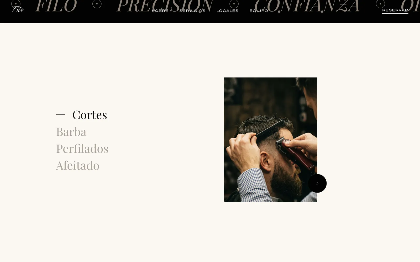 Pantalla 3 de la página de Filo, negocio local con reserva