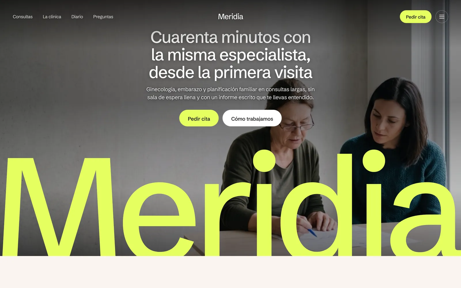 Pantalla de la página de Meridia: La consulta que no mira el reloj