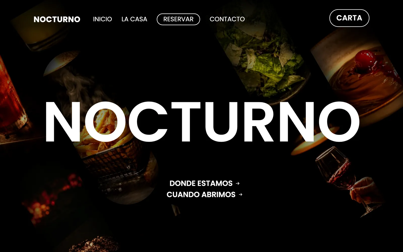 Pantalla de la página de Nocturno: Cocina de noche y barra larga