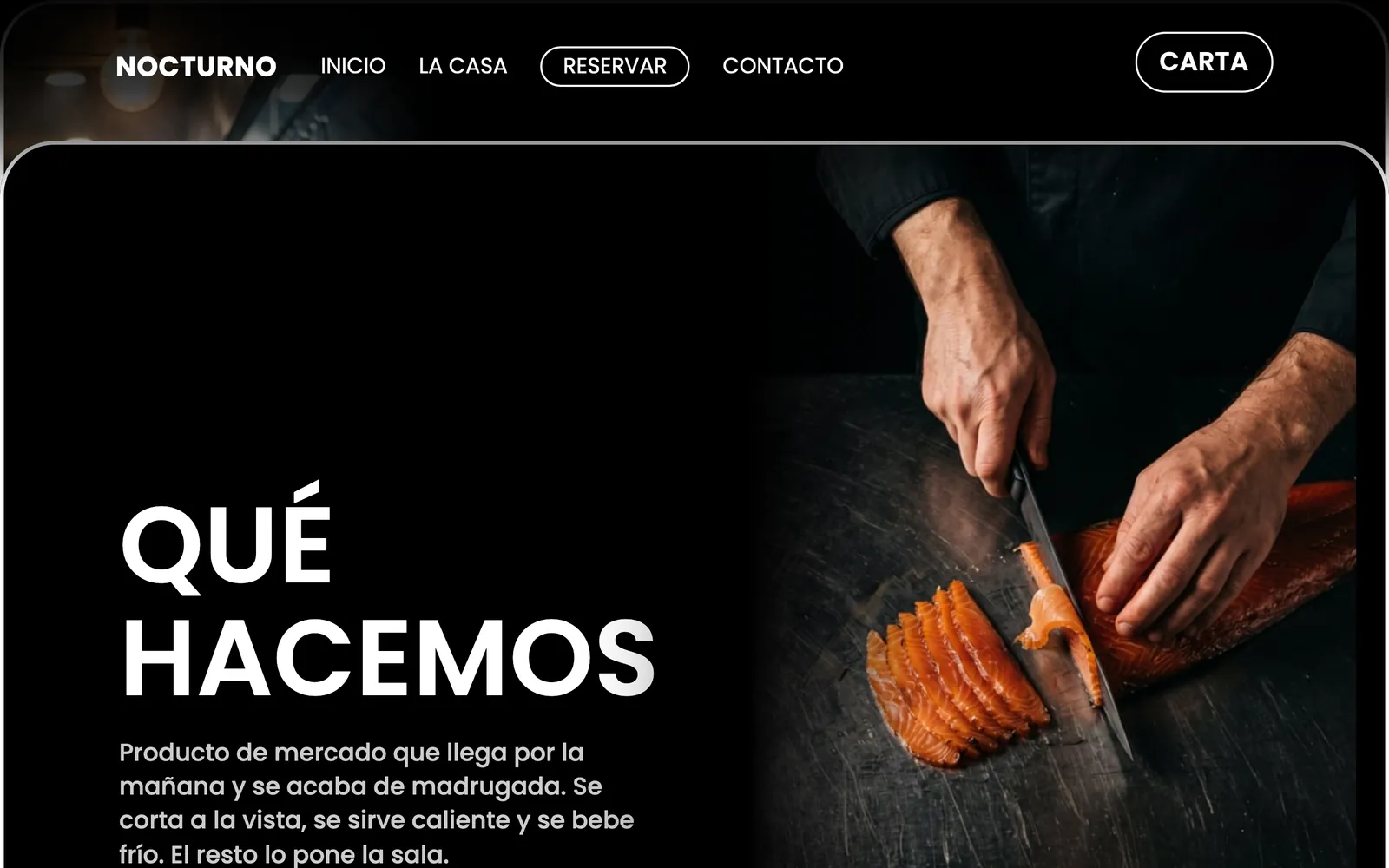 Pantalla 2 de la página de Nocturno, restaurante y coctelería