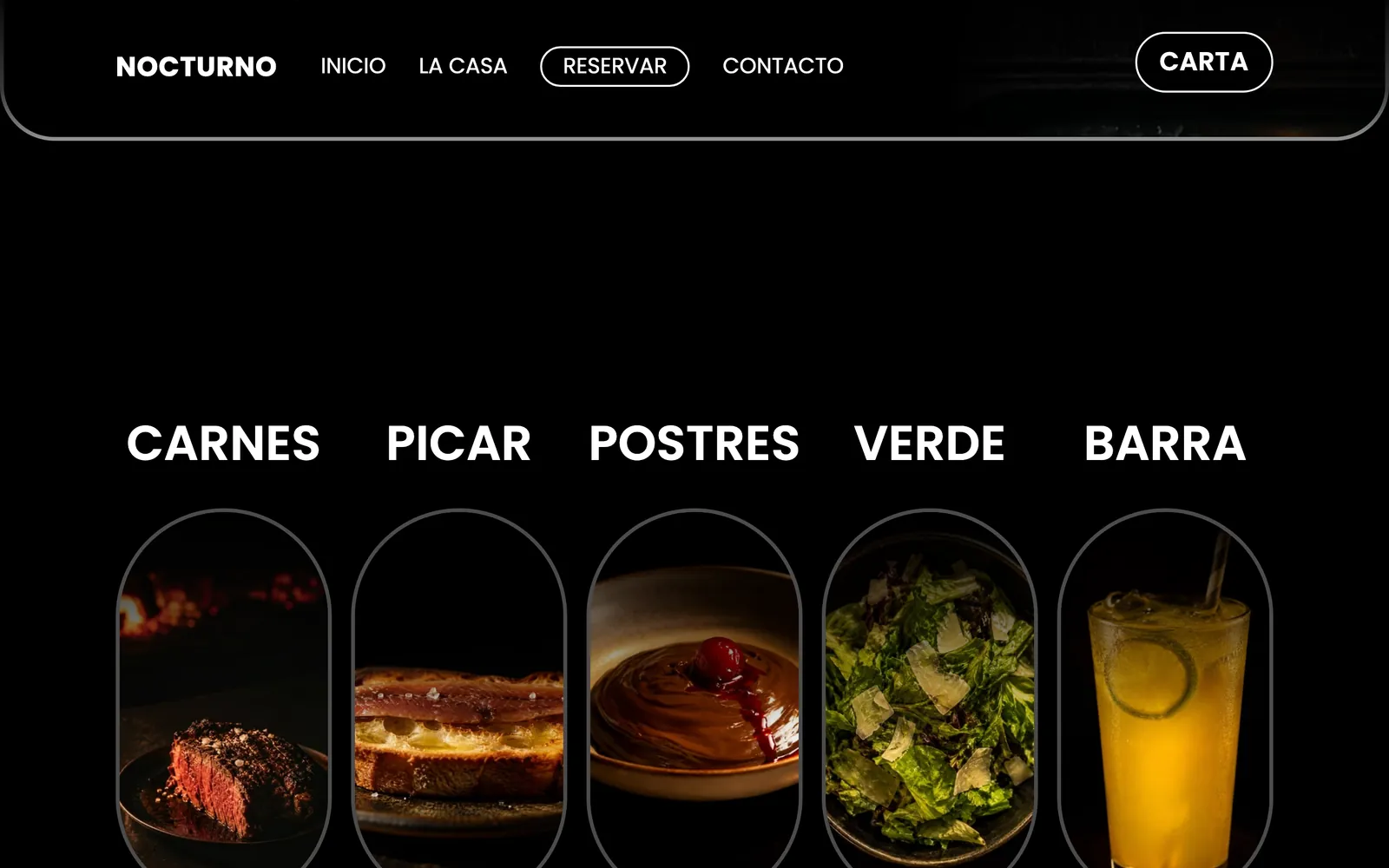 Pantalla 3 de la página de Nocturno, restaurante y coctelería