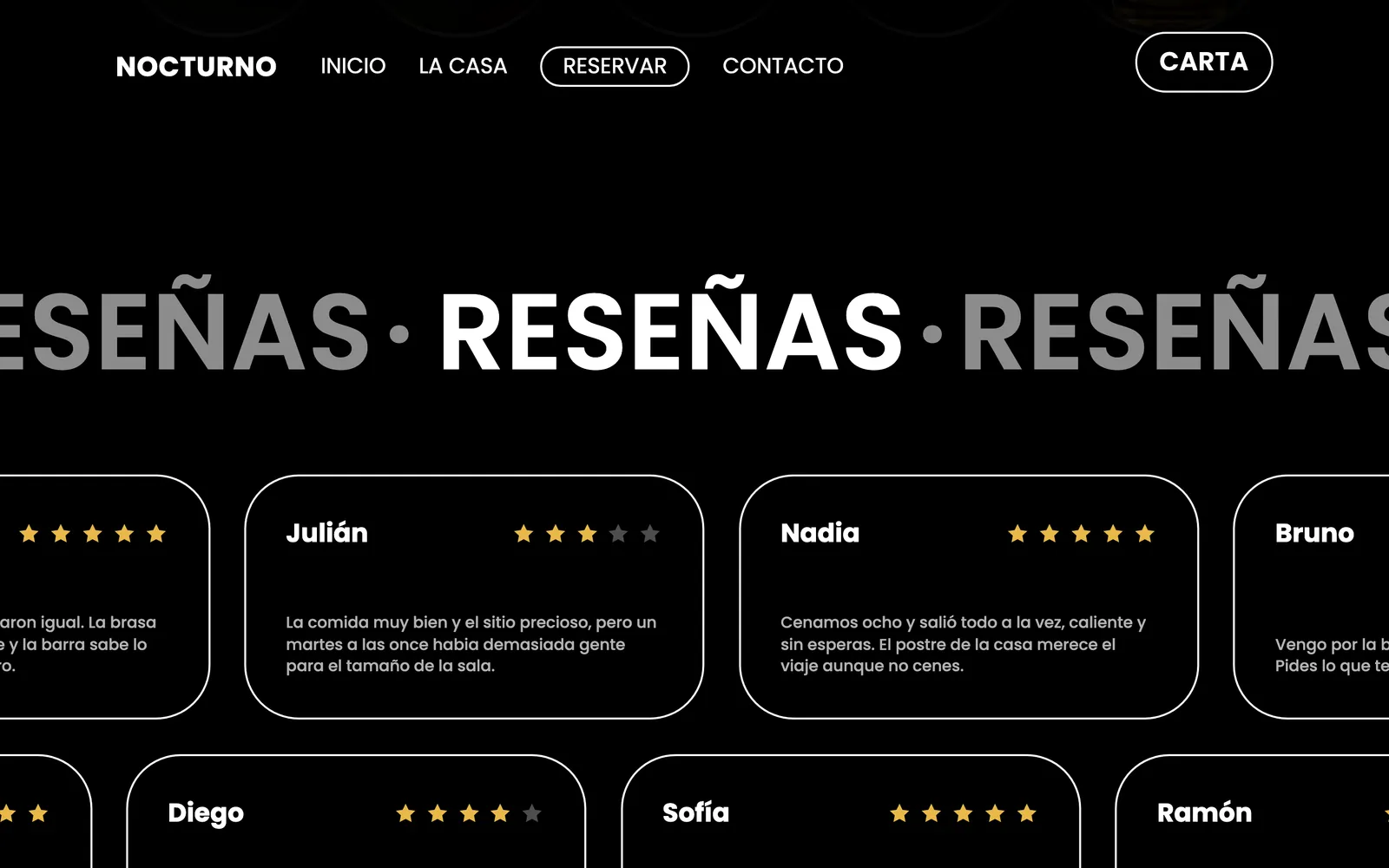 Pantalla 4 de la página de Nocturno, restaurante y coctelería