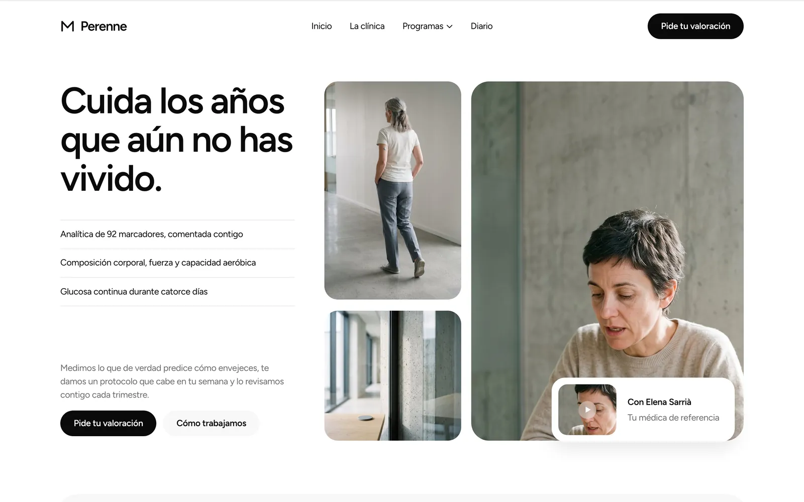Pantalla de la página de Perenne: Tu salud, medida en años ganados