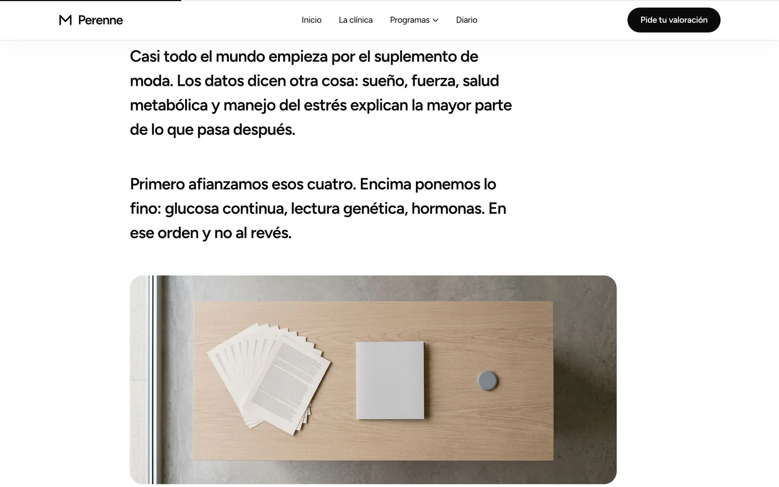 Pantalla 3 de la página de Perenne, clínica de longevidad y medicina preventiva