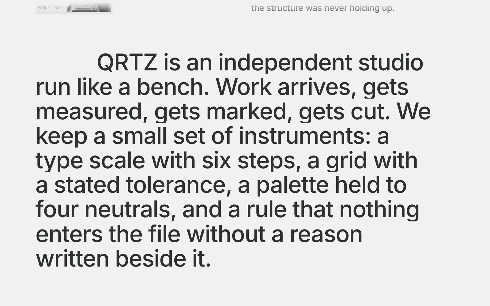 Pantalla 2 de la página de QRTZ, estudio de branding y dirección de arte