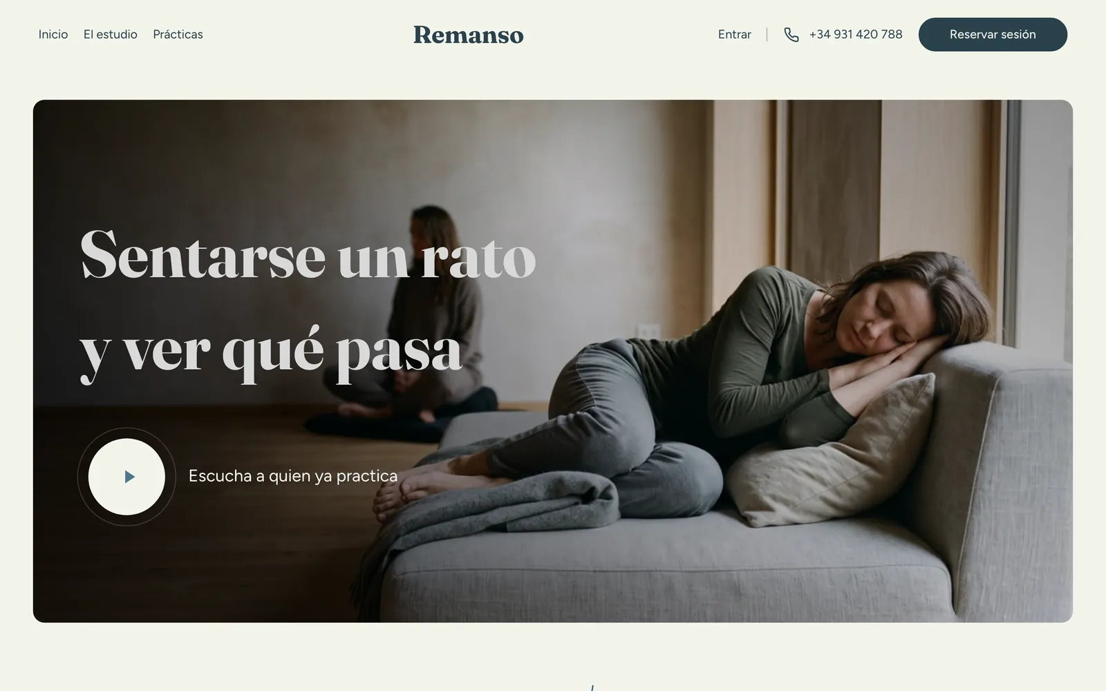 Pantalla de la página de Remanso: Práctica de atención, acompañada