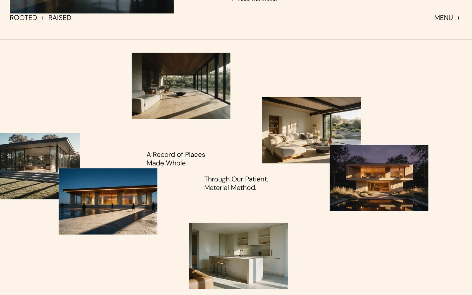 Pantalla 3 de la página de Rooted + Raised, estudio de arquitectura e interiorismo