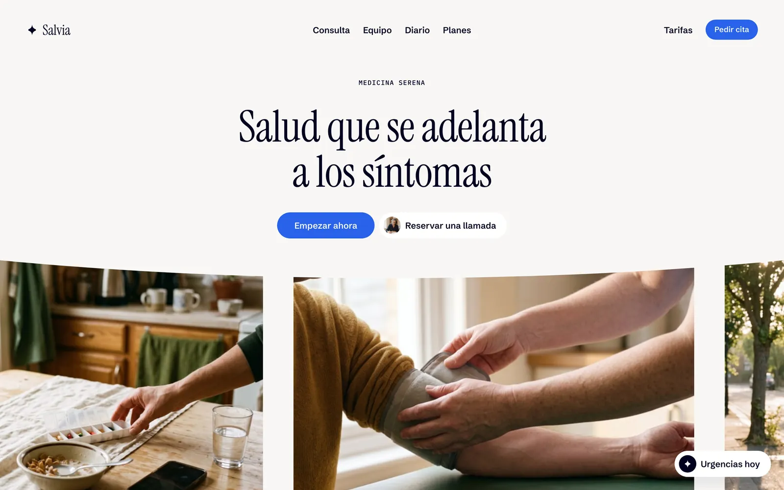 Pantalla de la página de Salvia: Salud que se adelanta a los síntomas