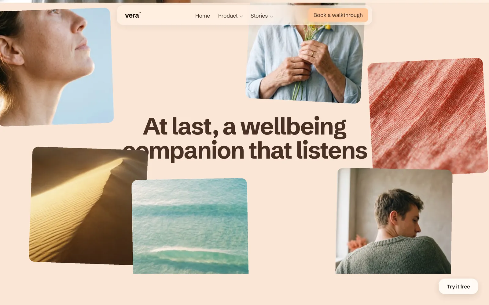 Pantalla 2 de la página de Vera, aplicación de bienestar emocional
