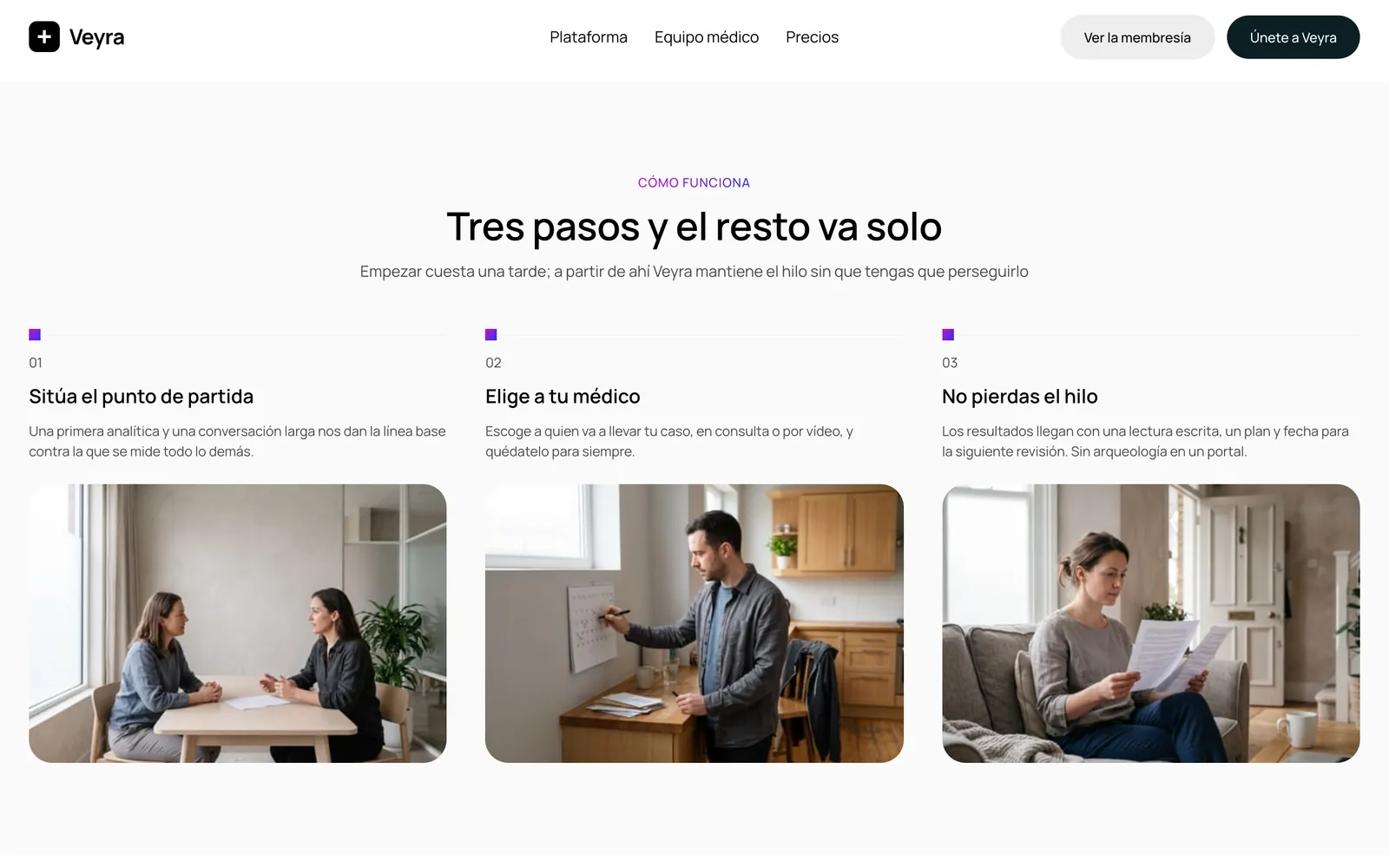 Pantalla 4 de la página de Veyra, producto de salud digital