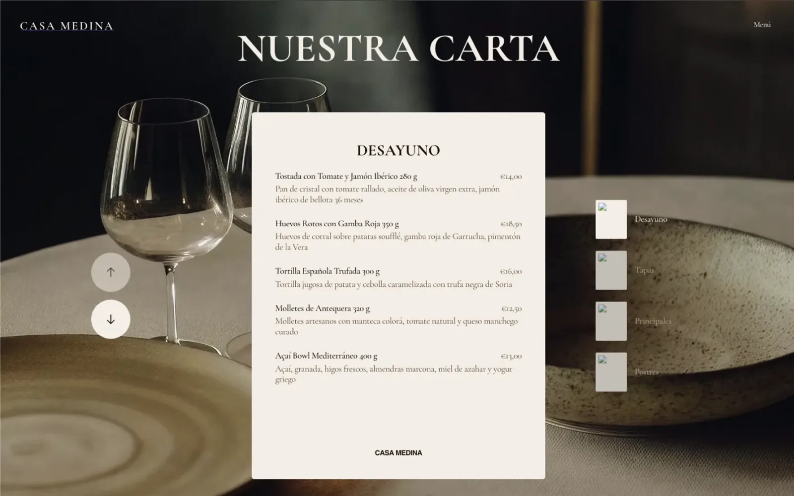 Pantalla 2 de la web del restaurante Casa Medina