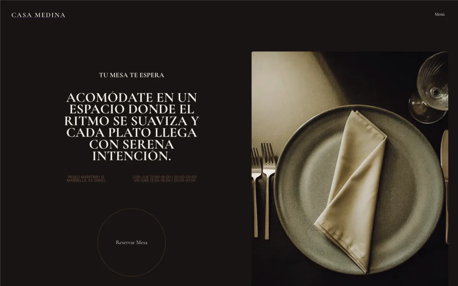 Pantalla 3 de la web del restaurante Casa Medina
