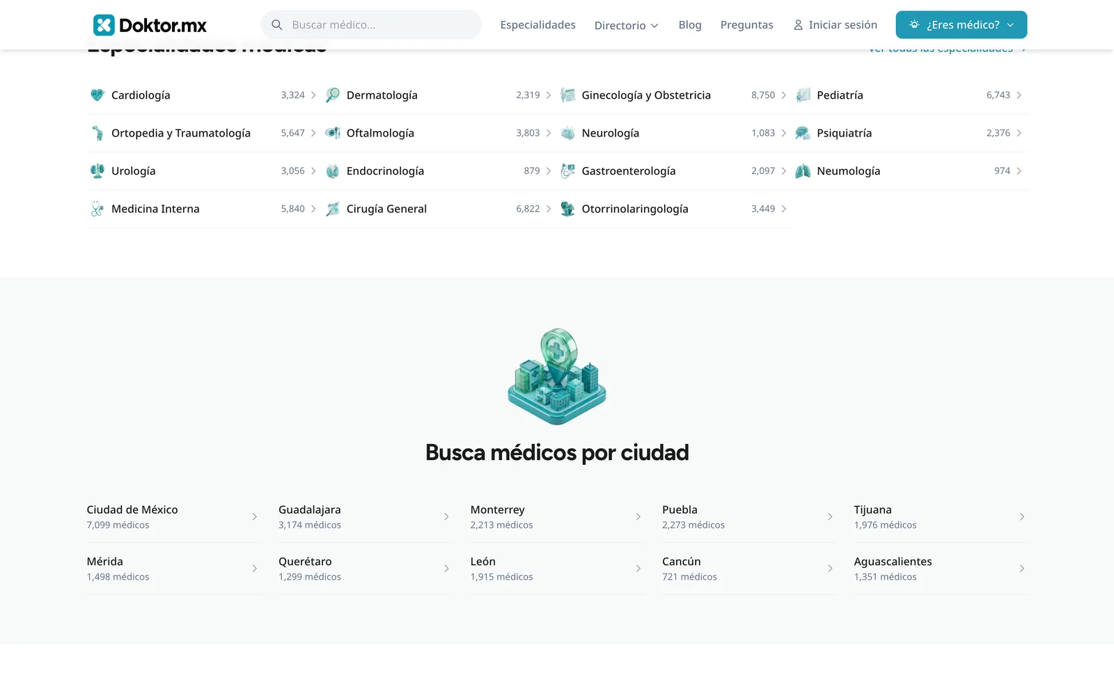 Pantalla 2 del directorio médico Doktor.mx
