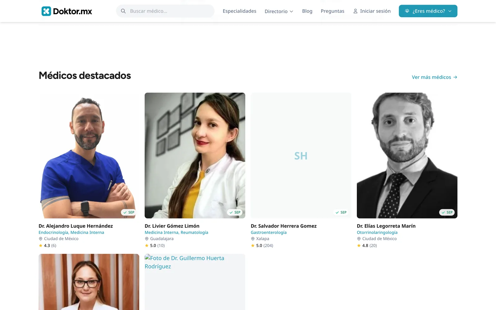 Pantalla 3 del directorio médico Doktor.mx