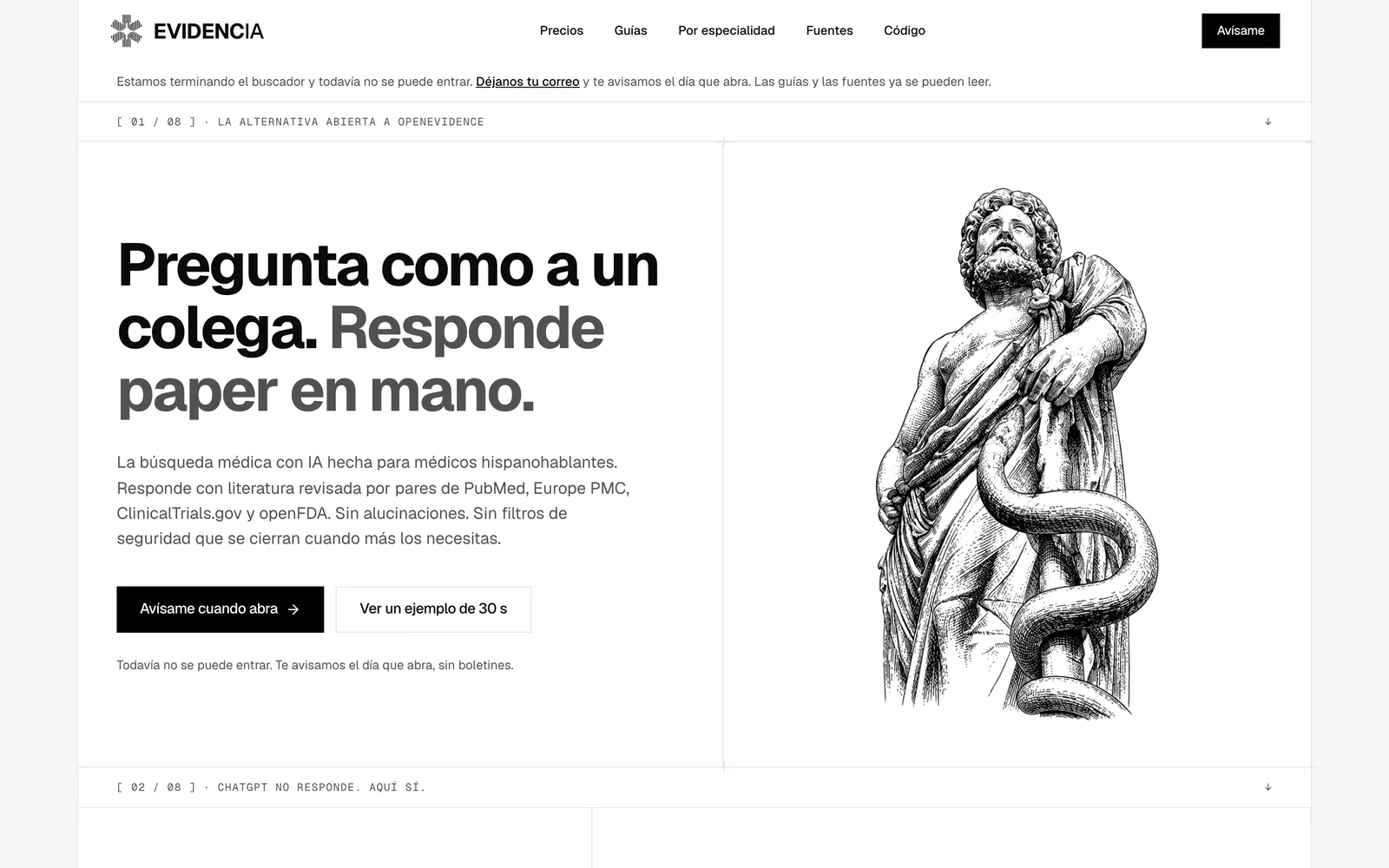 Pantalla del buscador clínico Evidencia.mx