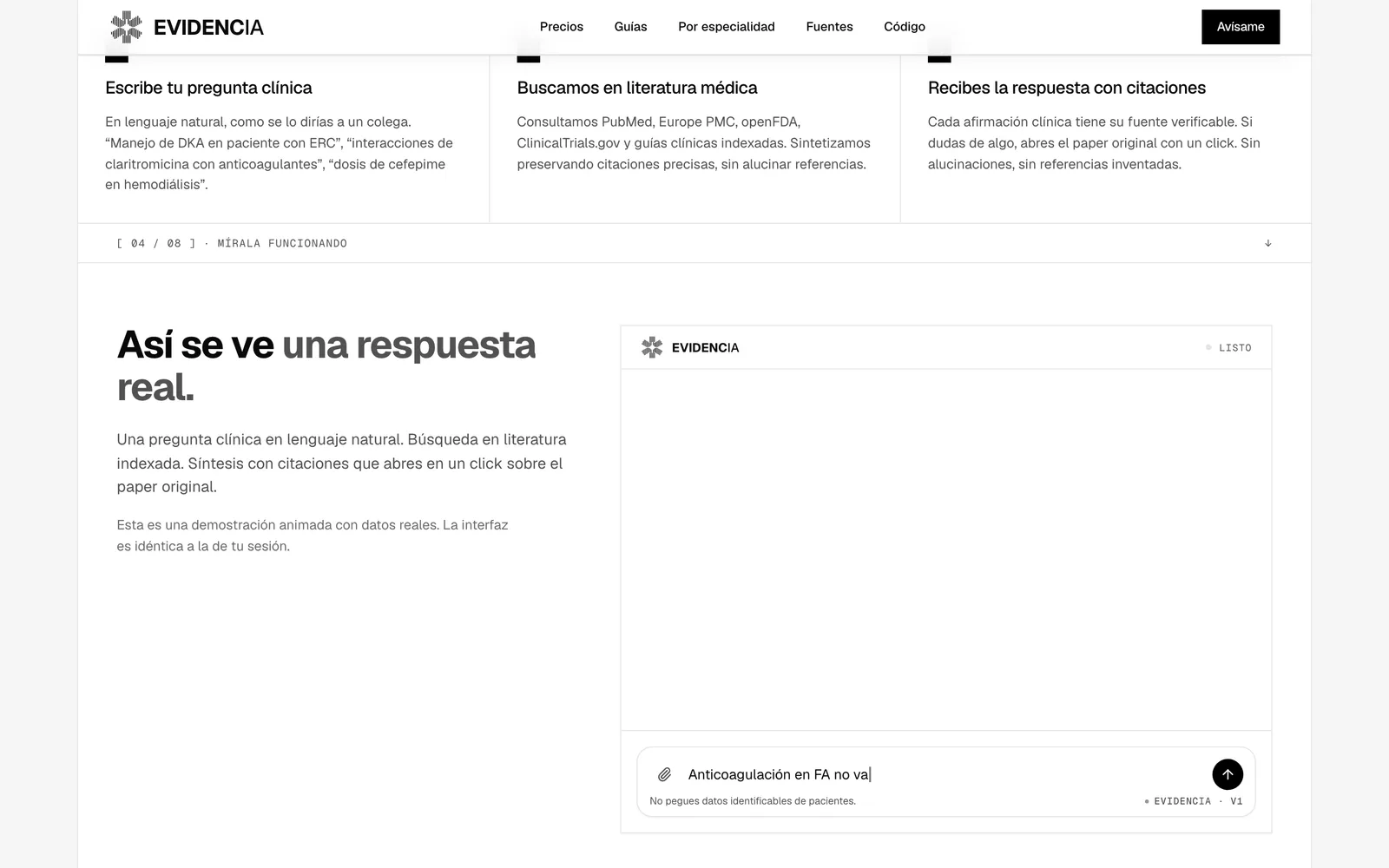 Pantalla 3 del buscador clínico Evidencia.mx