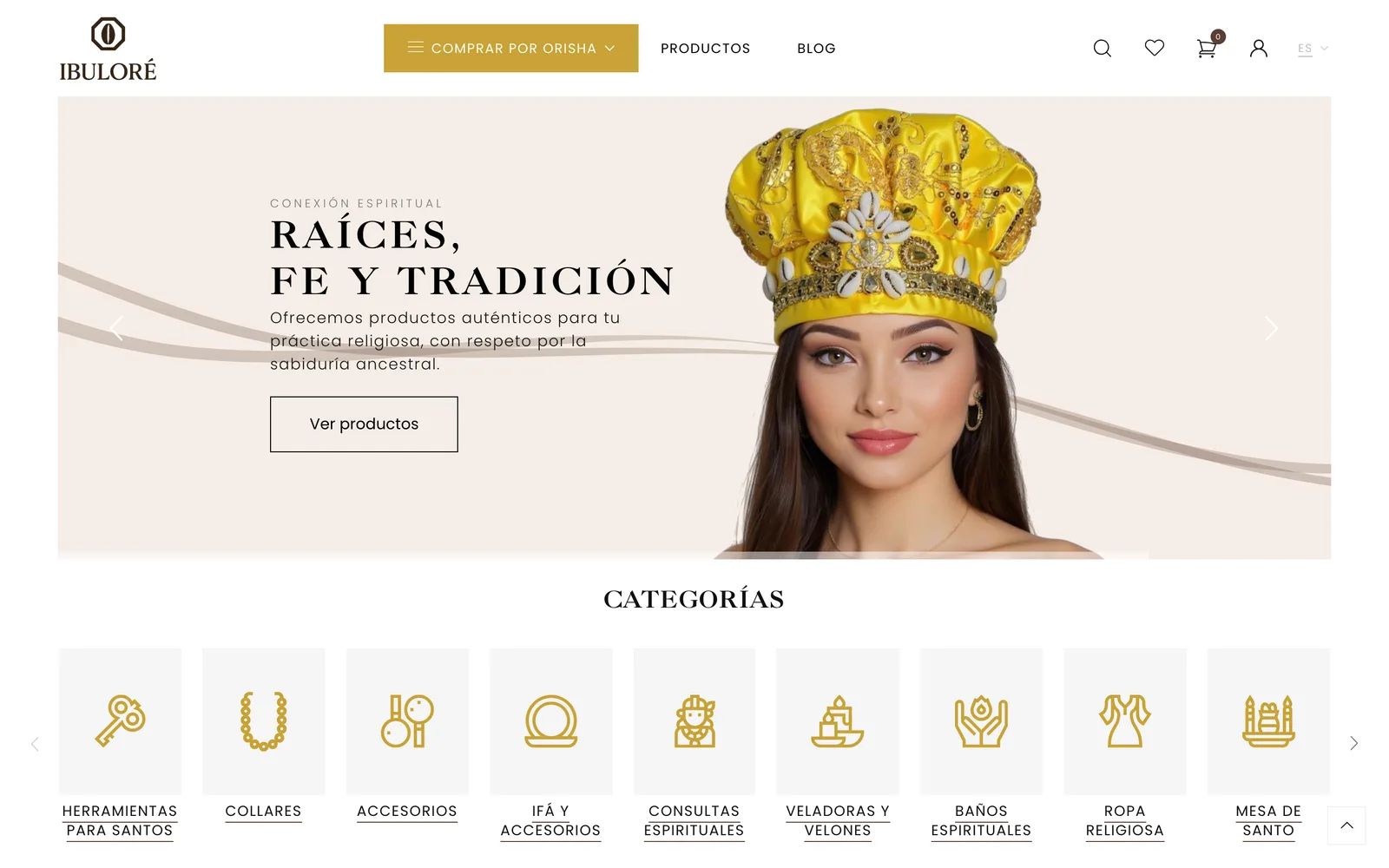 Pantalla de la tienda de productos religiosos Ibuloré