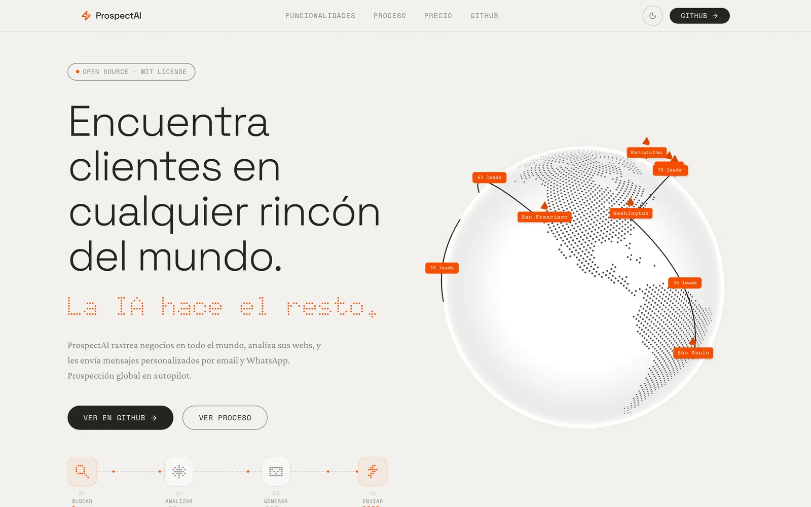 Pantalla de la web de ProspectAI