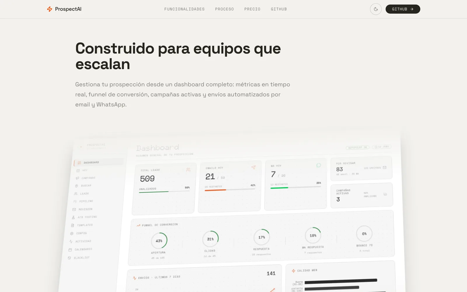 Pantalla 2 de la web de ProspectAI
