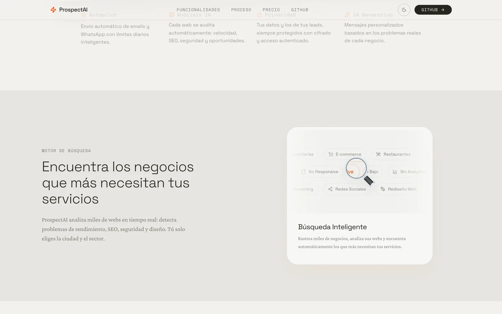 Pantalla 3 de la web de ProspectAI
