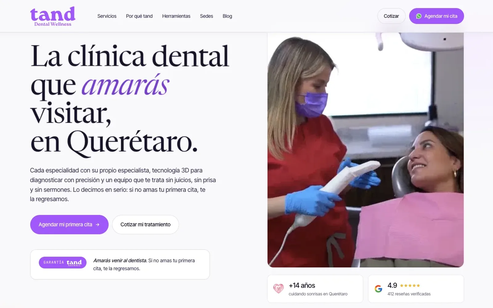 Pantalla de la web de la clínica Tand Dental Wellness