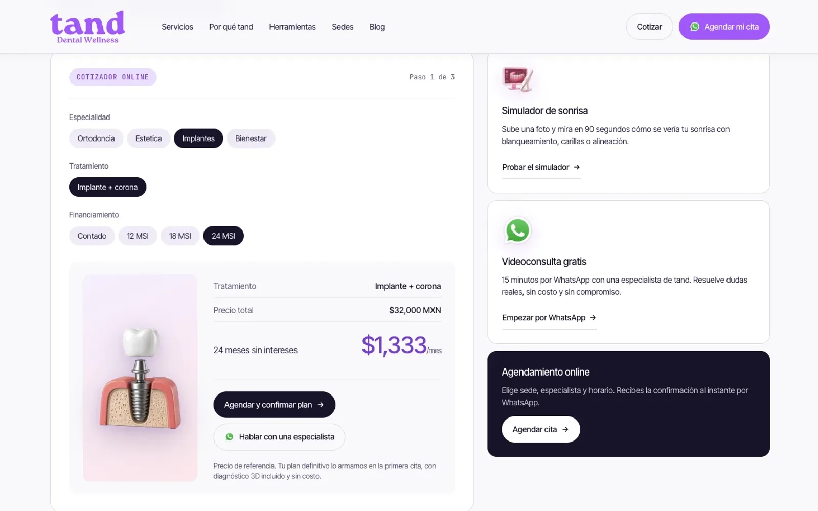 Pantalla 2 de la web de la clínica Tand Dental Wellness